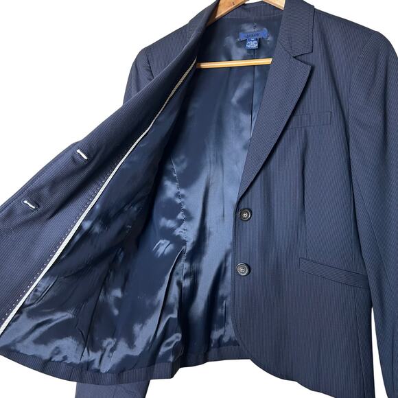 J Crew Blazer Size 10 Wool Navy Pinstripe Career Collegiate Academia Preppy - Picture 5 of 8